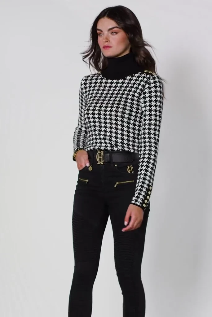 トップス Lumignon Houndstooth fur knit top black Lumignon