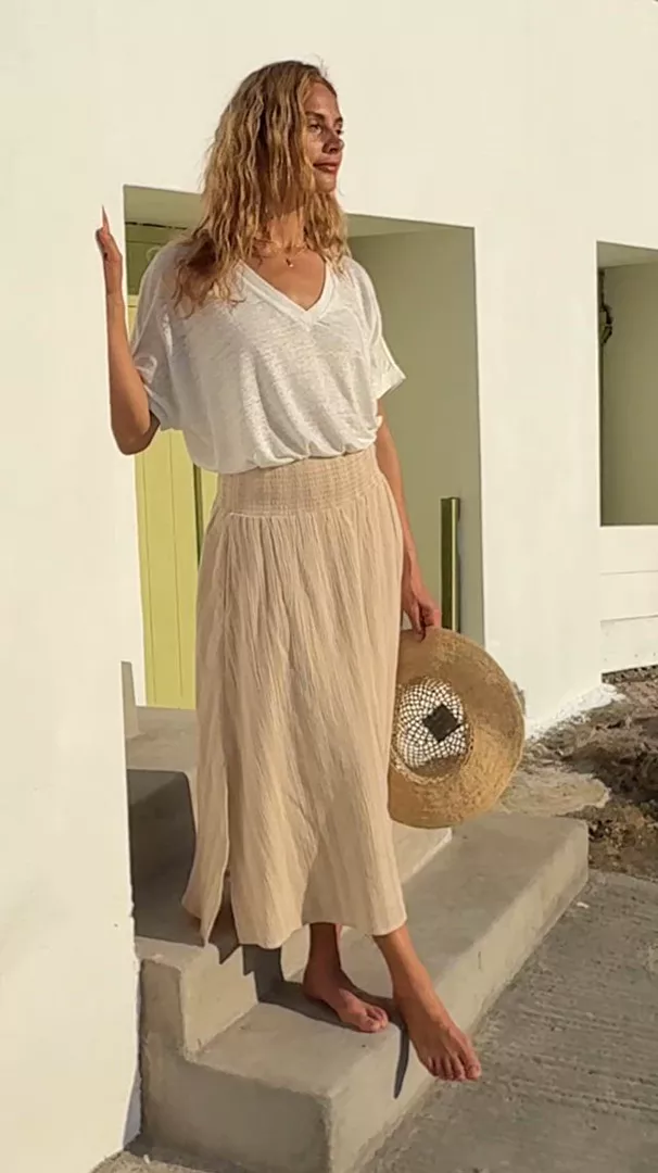 Chania Cotton Skirt Charcoal – Nomad the Label