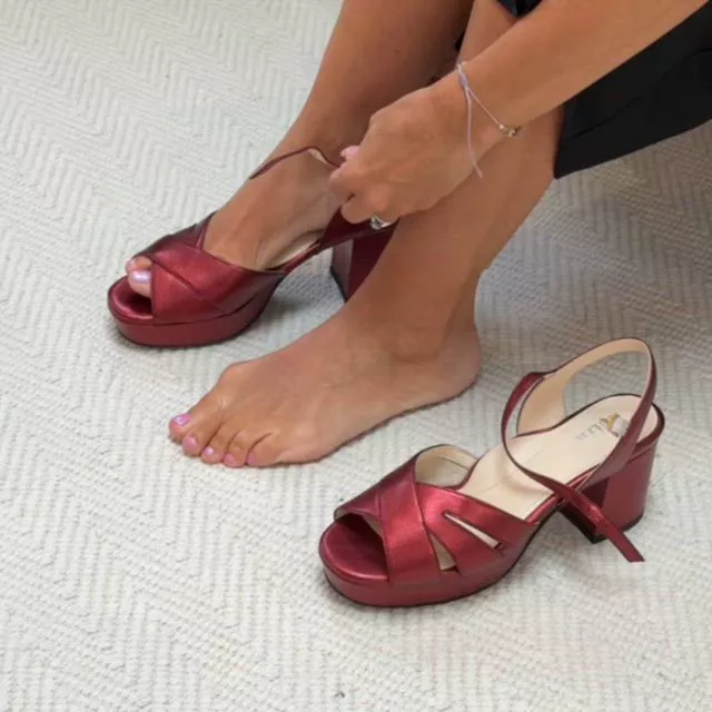 Calla Shoes | Gracie | Cherry Metallic Leather Block Heel Sandal