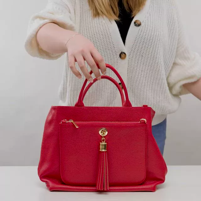 NEWS 美恋バッグ Dahlia Tote in Pillarbox Red with Silver hardware | Sarah Haran