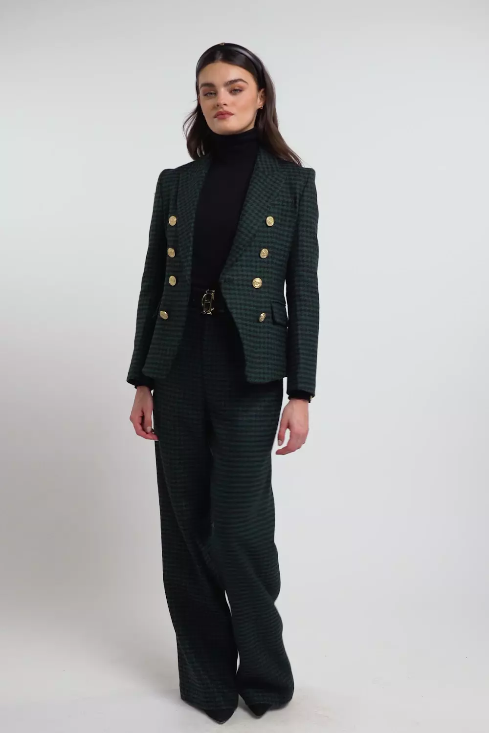 High Waisted Straight Trouser (Emerald Houndstooth) – Holland Cooper ®