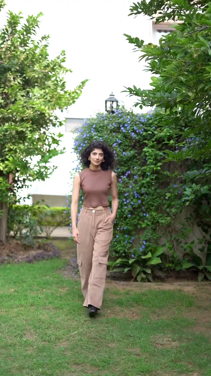 Buy Beige Warm Cotton Corduroy High-Rise Baggy Cargo Pant Online