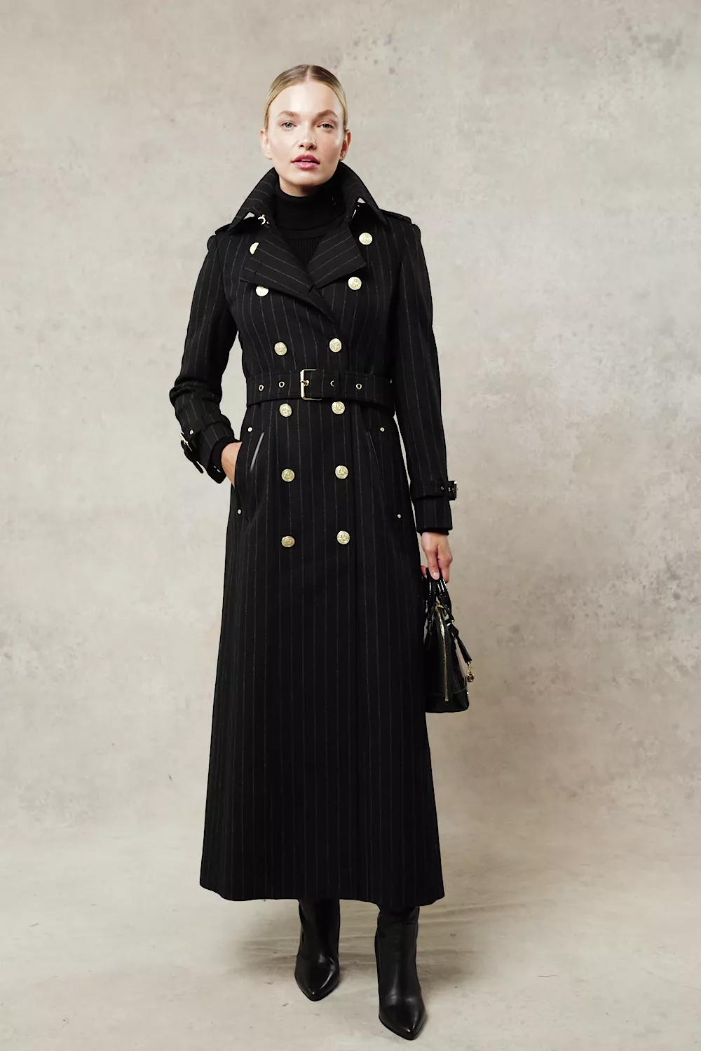 Full Length Marlborough Trench Coat (Black Pinstripe) – Holland