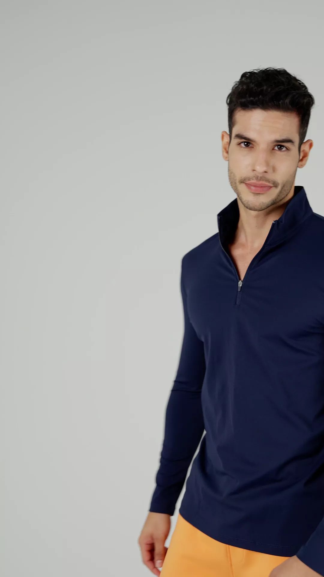 SmoothBlend Slim Fit Half Zip Mock Neck Tee: Zip Contrast