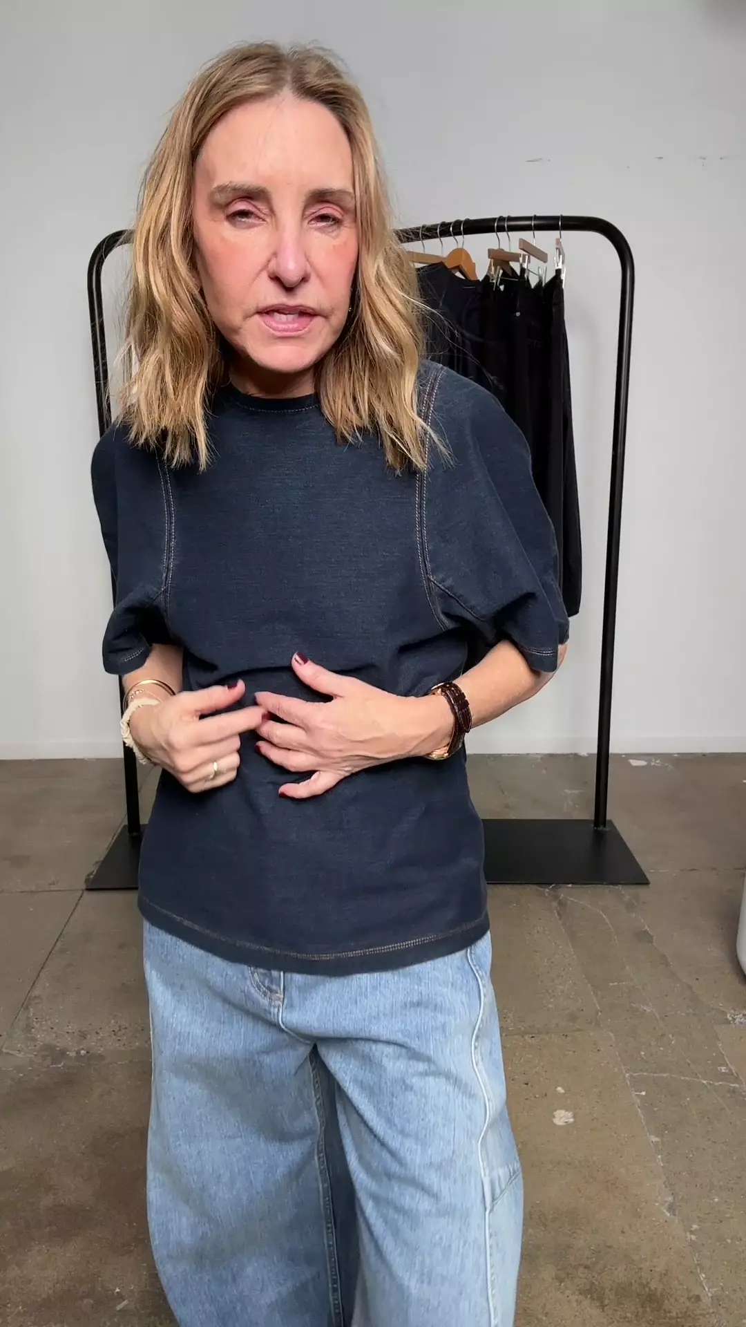 Indigo Barre Denim Knit Sculpted Shrunken T-Shirt – Tibi Official